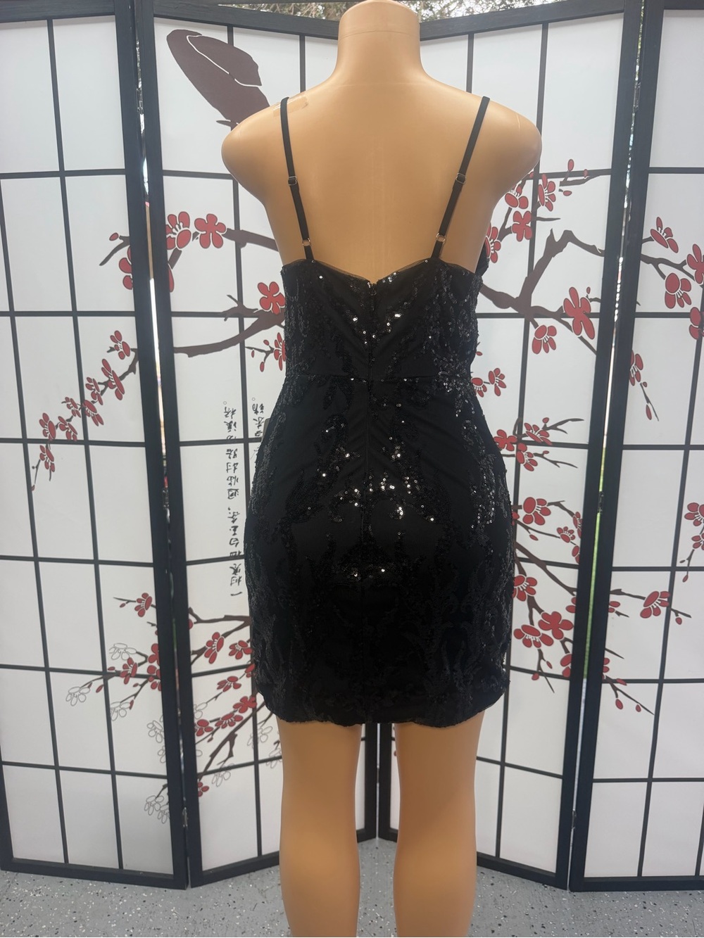 Black Sequin Spaghetti Strap Mini Dress